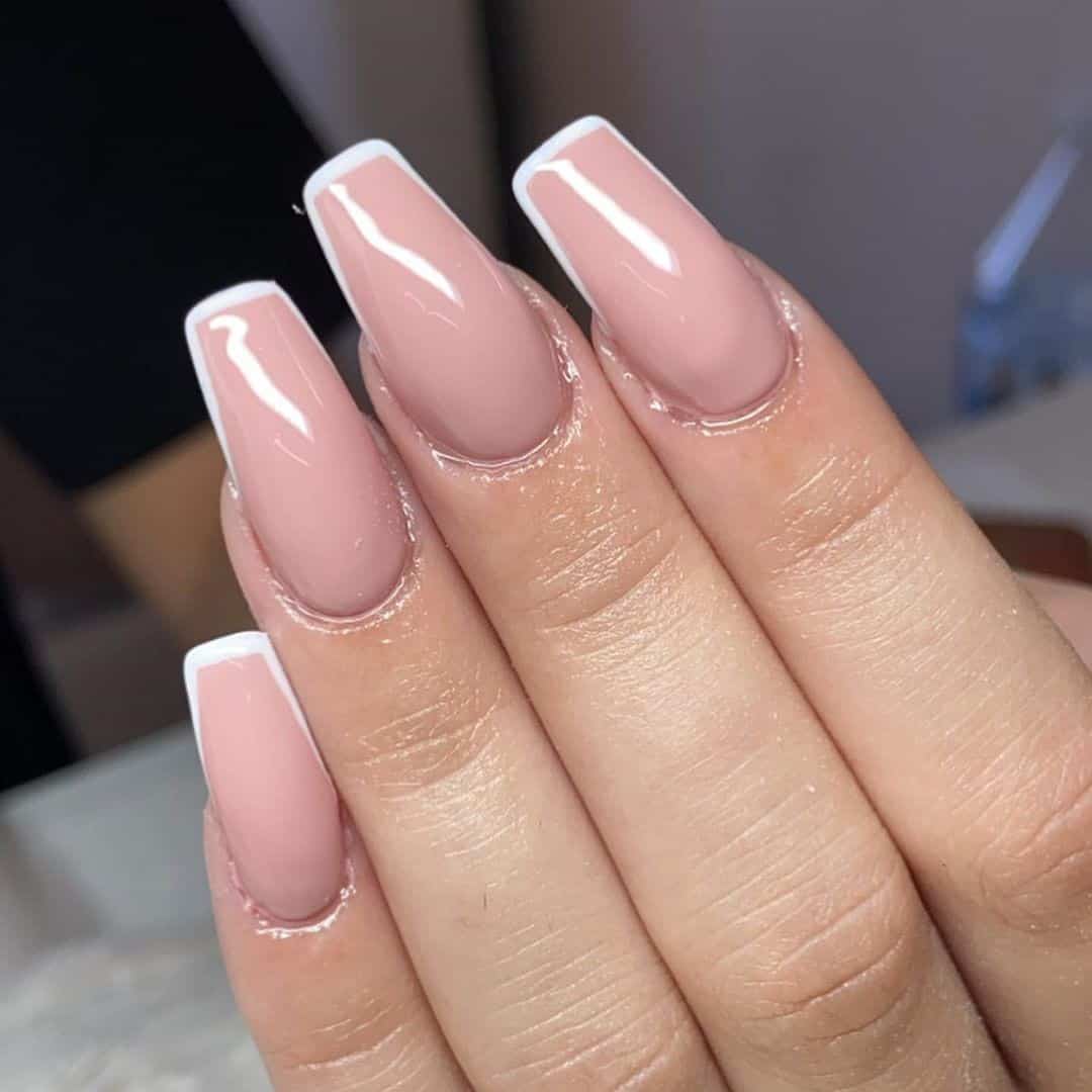 Nude Nails With A White Tip