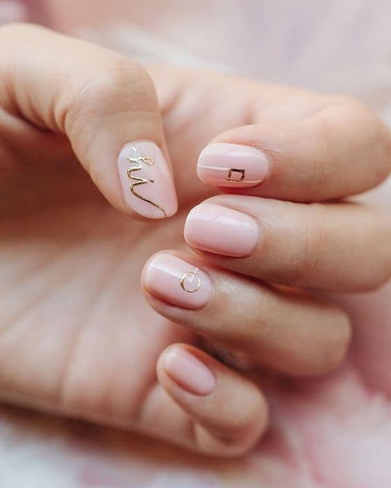 Nude Nails With Golden Details & A Word Print