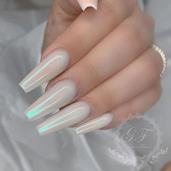 Pearlescent Acrylic Nails With Duo Chrome Effect