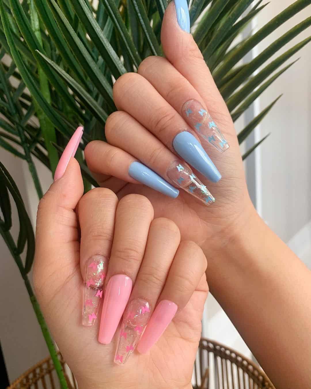 Pink & Blue Inspired Two Colored Nails