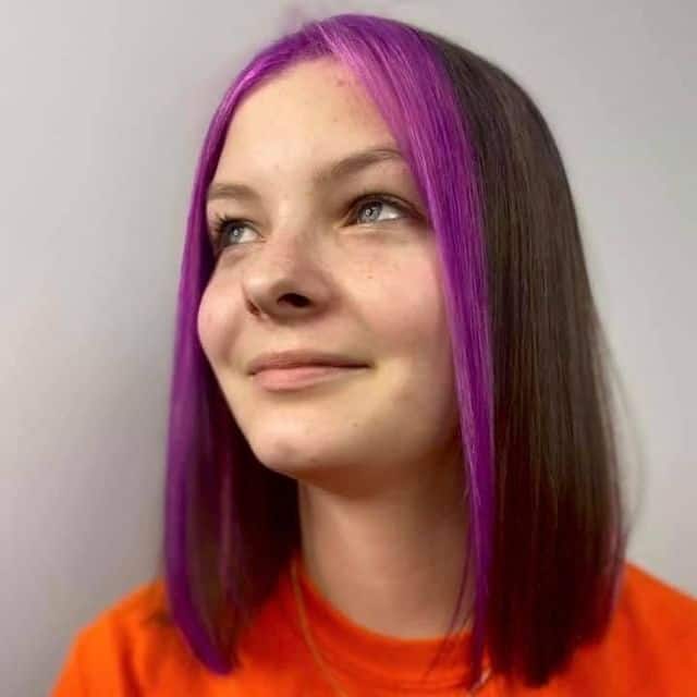 60+ Purple Highlight on Brown Hair Ideas (2025 Update) 59 Purple Bangs 3