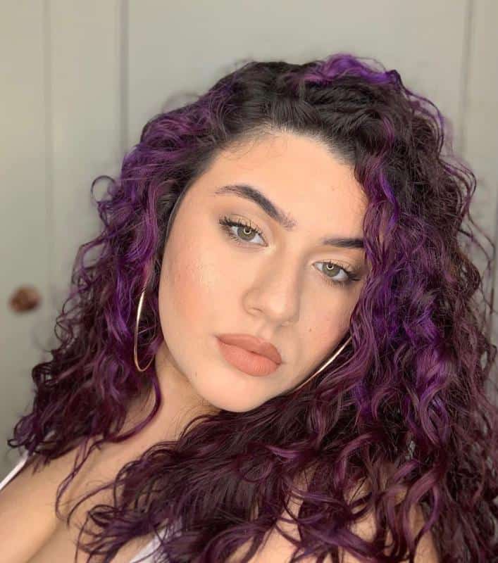 60+ Purple Highlight on Brown Hair Ideas (2025 Update) 42 Purple Curls 3