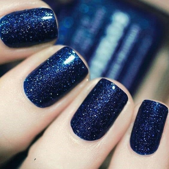 Shimmery & Short Navy Blue Nails