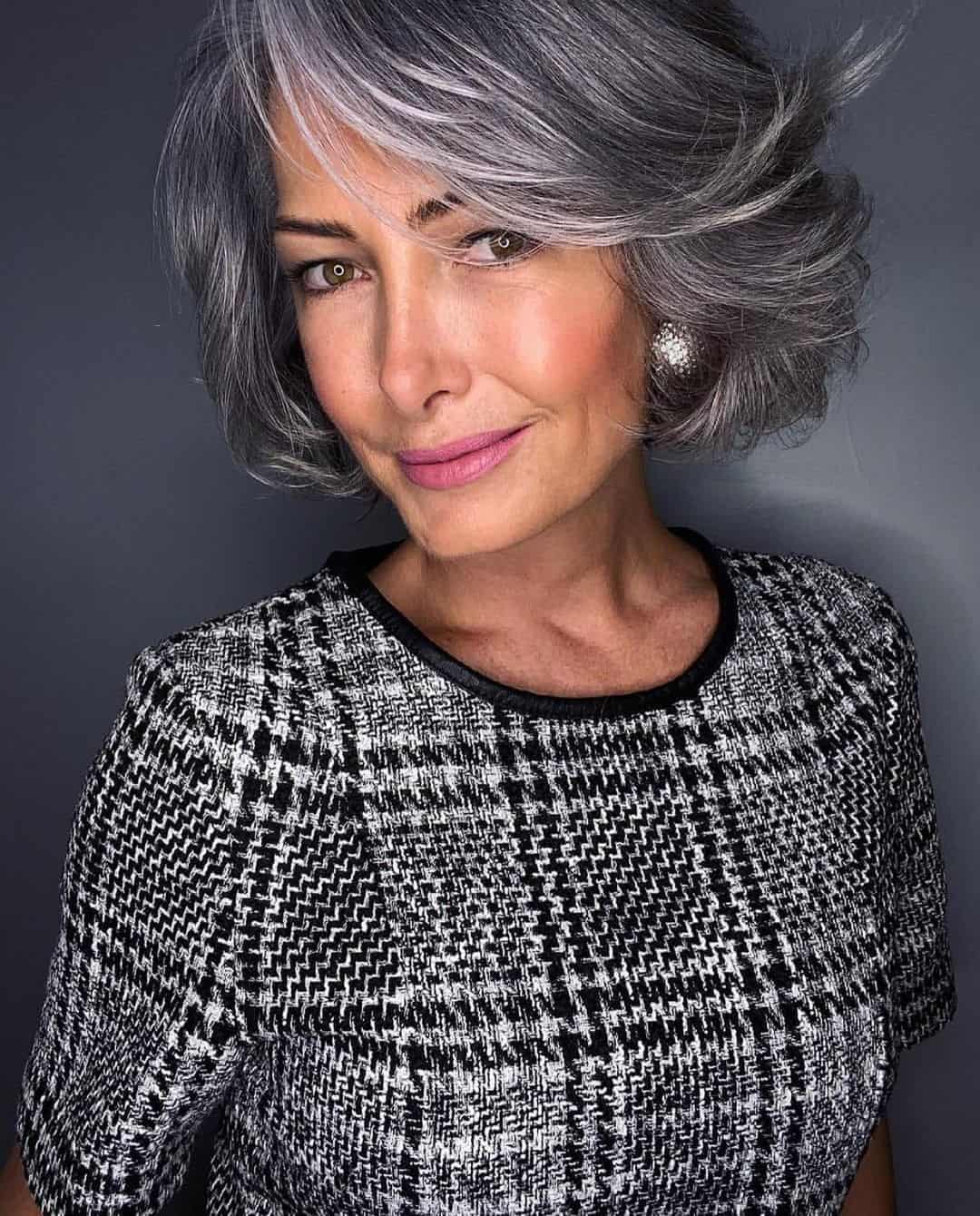 Short Bob Grey Hair For Mature Women 