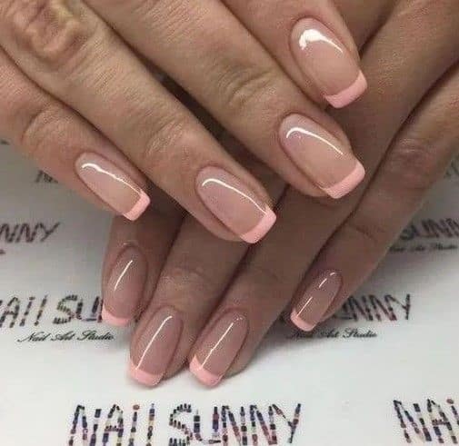 Short Light Pink Square Shaped French Nails