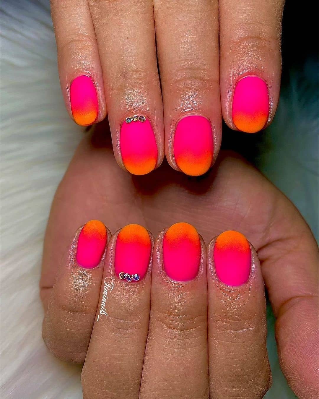 Short Pink & Orange Two Colored Nails