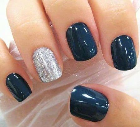 Short Square Shaped Navy Blue Nails