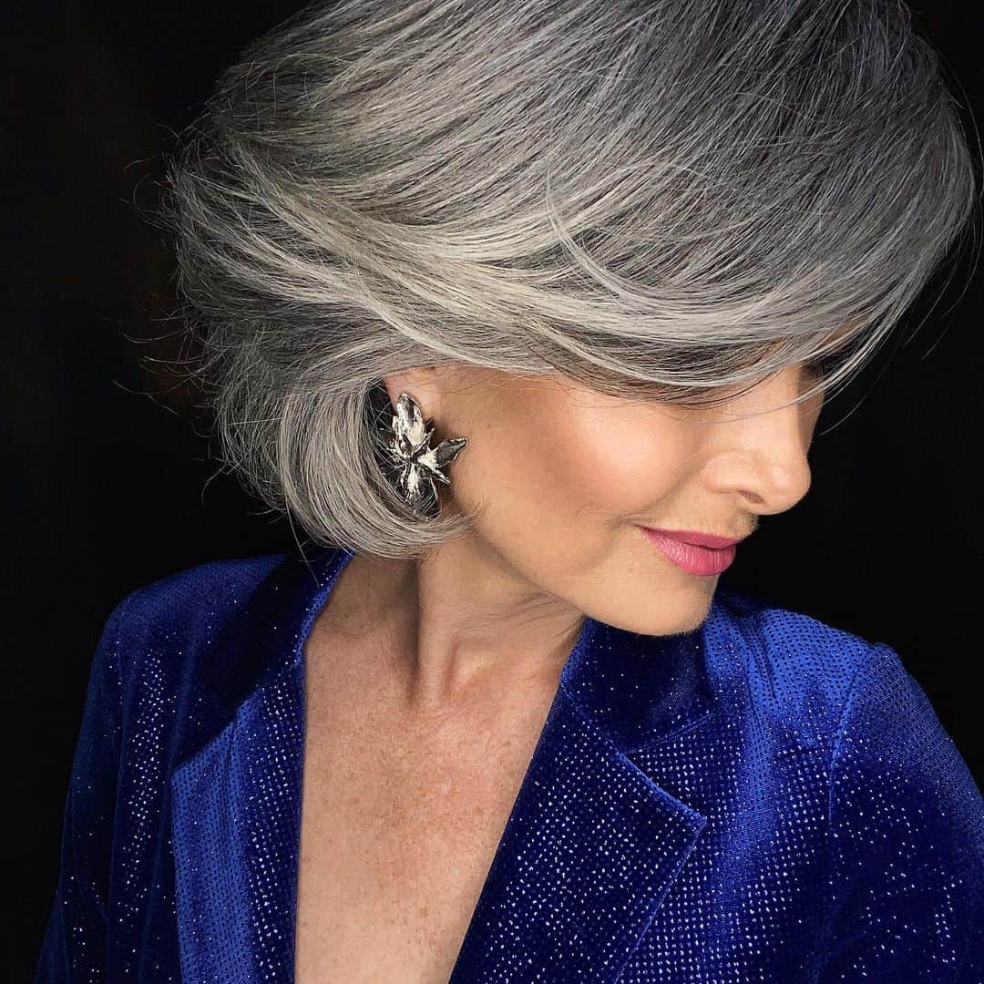 Side Swept Bangs Grey Hair 