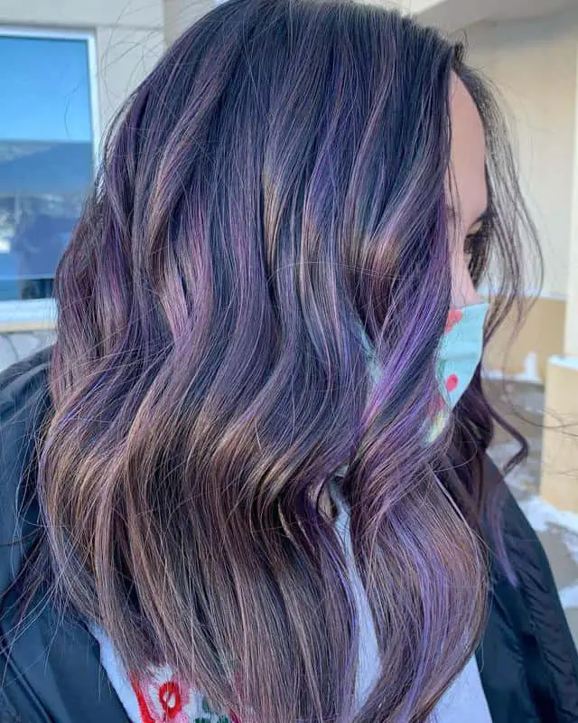 60+ Purple Highlight on Brown Hair Ideas (2025 Update) 27 Smoky Lavender Hair 3