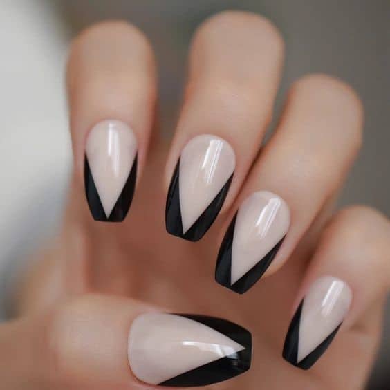 Square Shaped Black French Nails