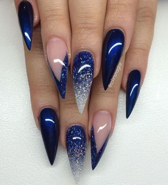 Super Long Acrylic Shaped Navy Blue Nails