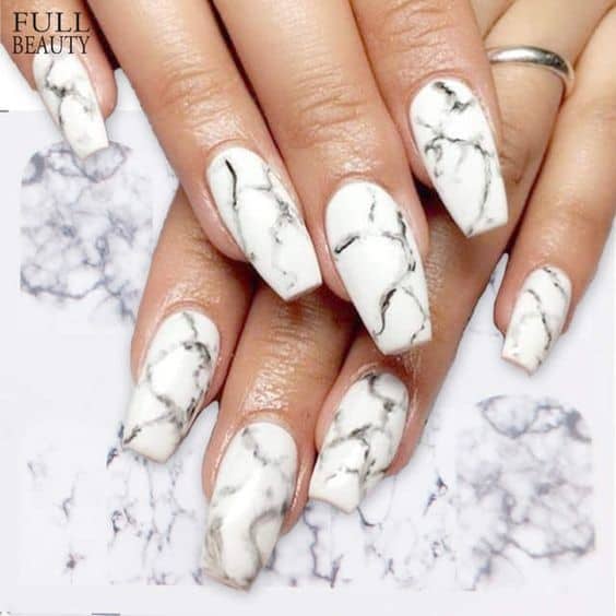White Marble Acrylic Nails Square Shape
