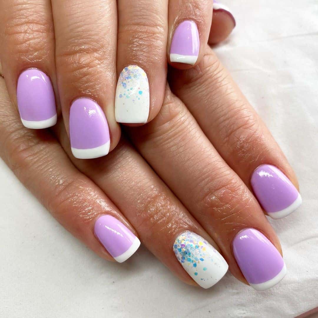 White & Purple Two Colored Manicure 