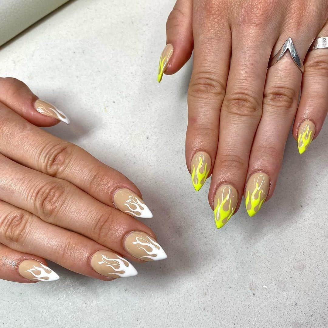 White & Yellow Two Colored Nails 