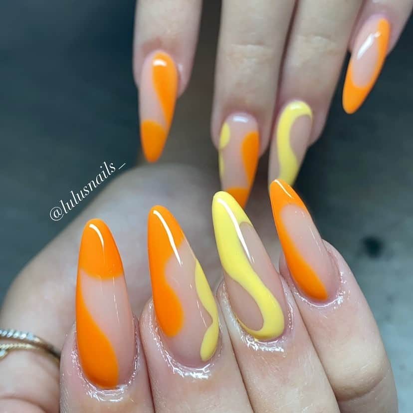 Yellow & Orange Almond Nails Long 