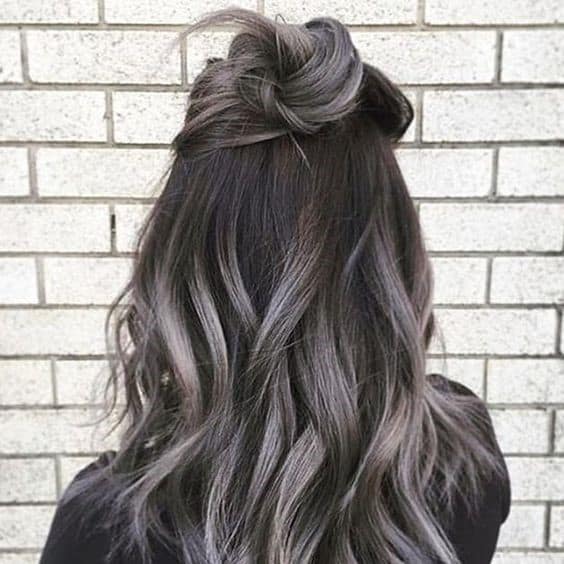30+ Gorgeous Grey and Silver Highlights on Black Hair (2023 Update) 22 Ash Grey Ombré on Black Hair