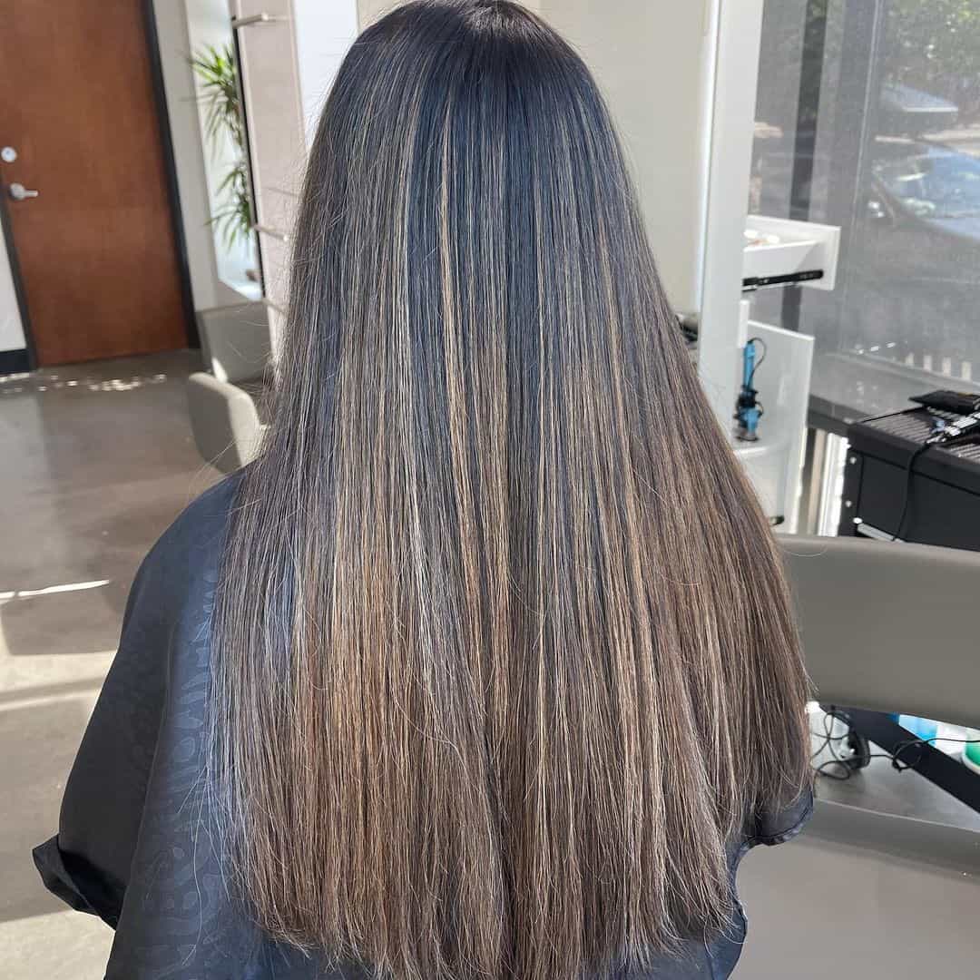 Balayage For Dark Hair Straight Look 