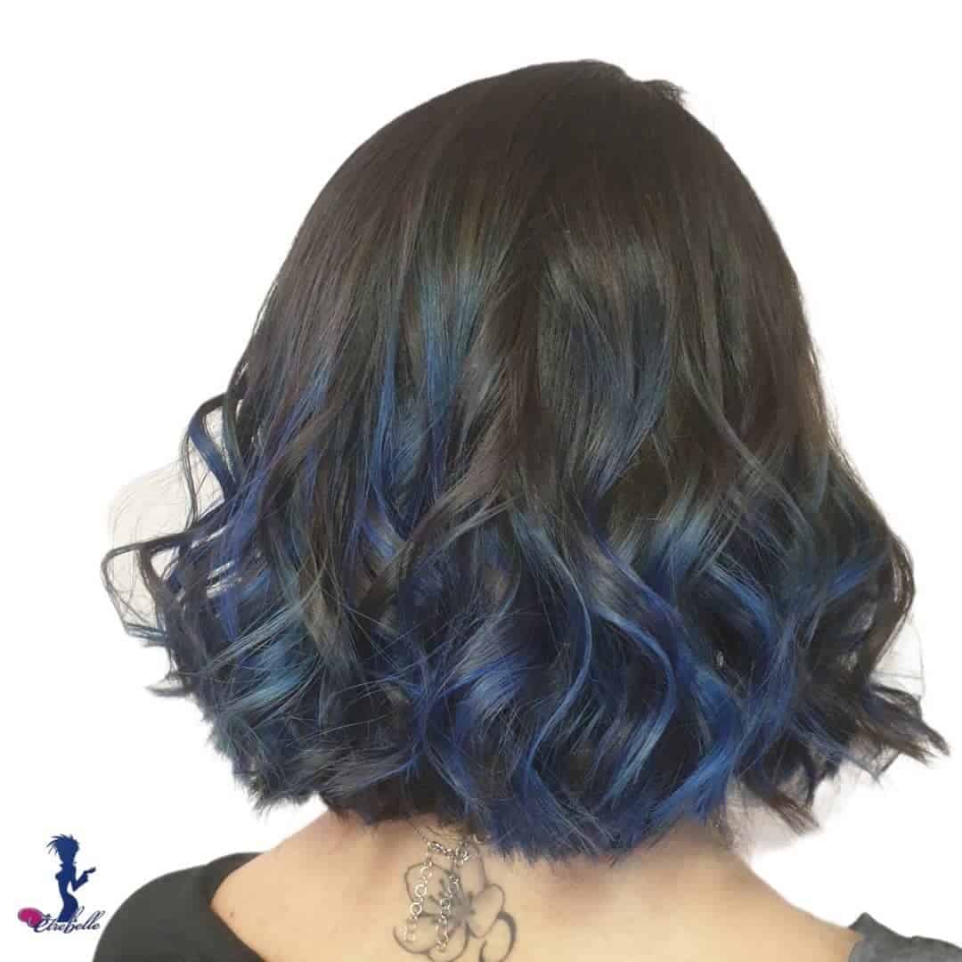 Black Roots And Blue Hair Wavy Look