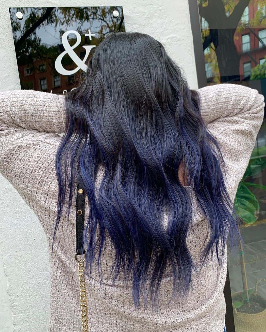 Black Roots With Blue & Purple Highlights 