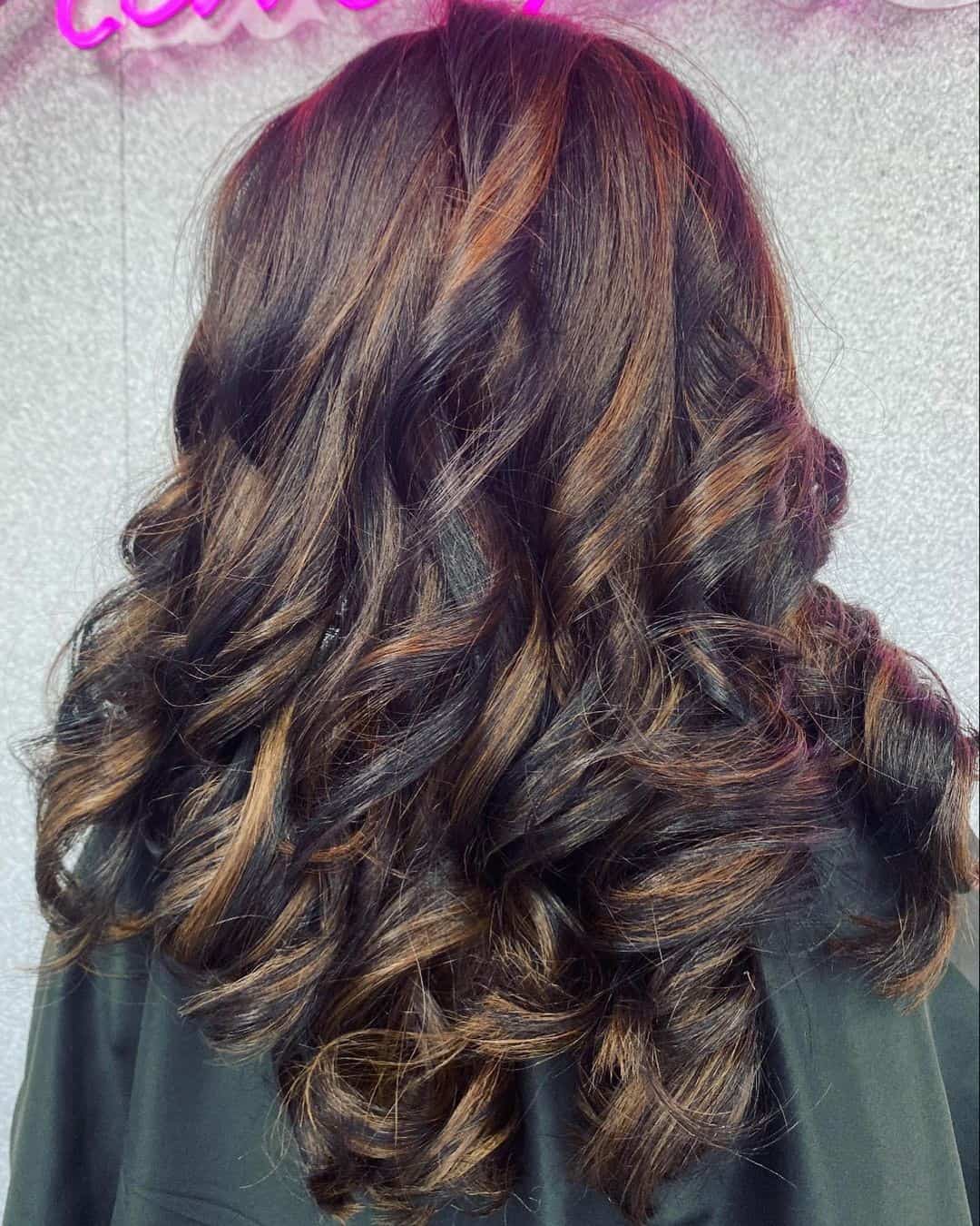 Blowout Caramel Highlights On Black Hair