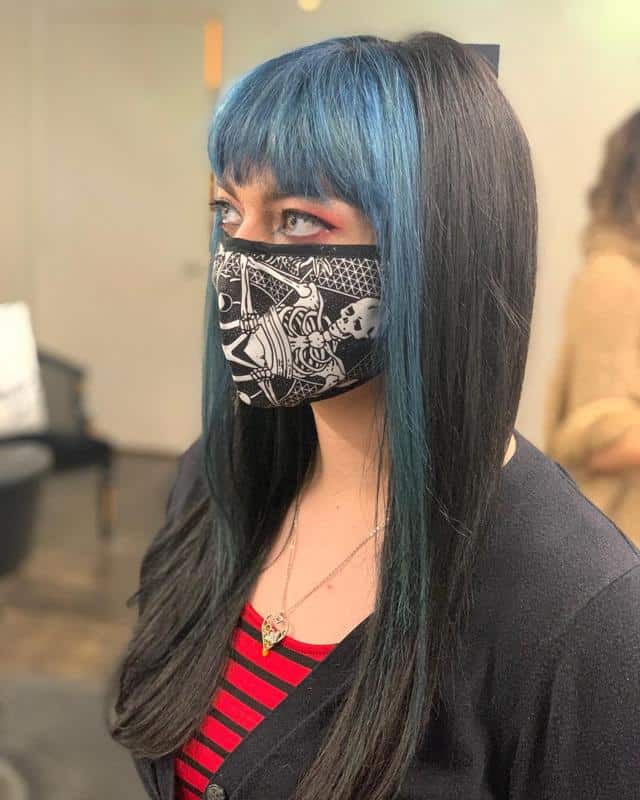 40 Best Blue Highlights on Black Hair Ideas (2023 Update) 27 Blue Bangs On Black Hair 3
