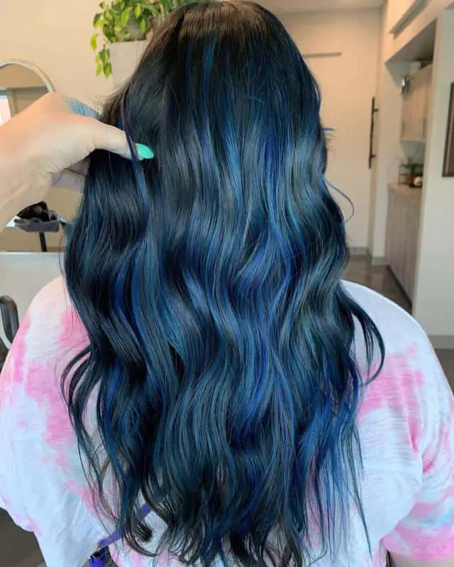 black hair blue highlights