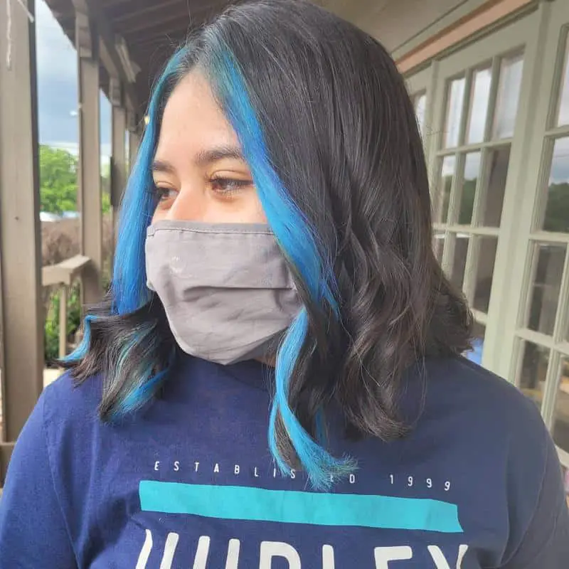 40 Best Blue Highlights on Black Hair Ideas (2023 Update) 16 Blue Money Piece On Black Hair 1