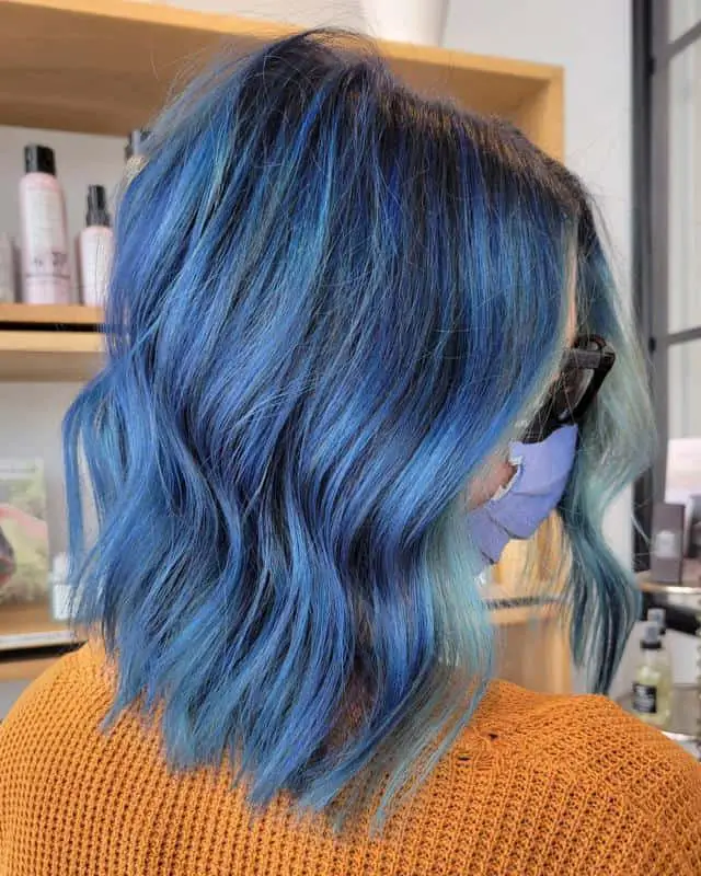 40 Best Blue Highlights on Black Hair Ideas (2023 Update) 8 Bob With Blue Highlights 2