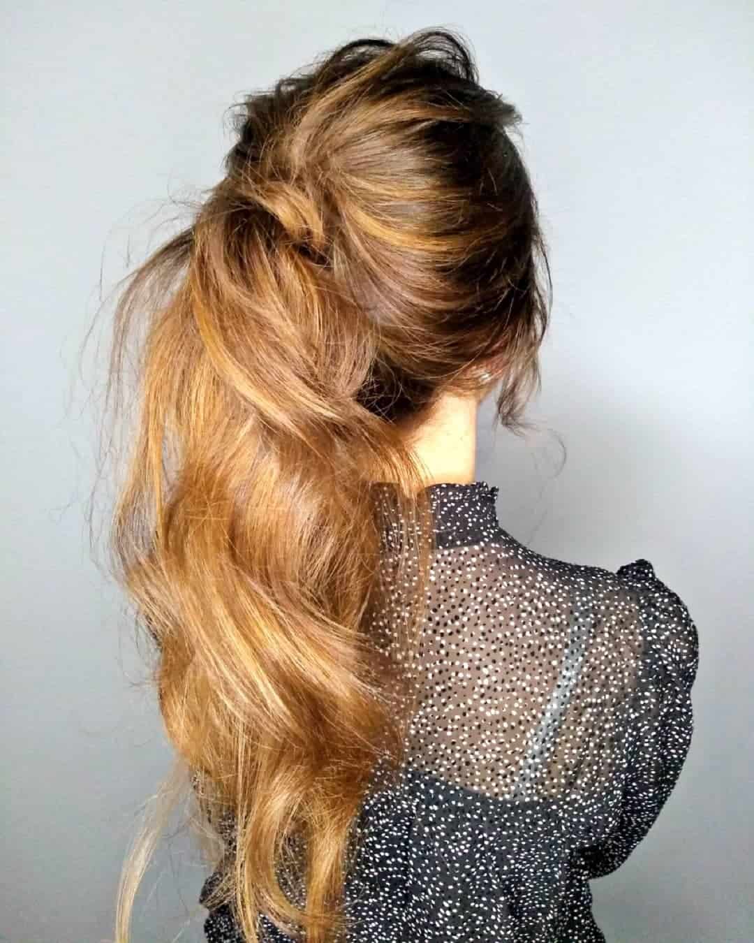 Brown & Orange Messy Ponytail Hairstyles