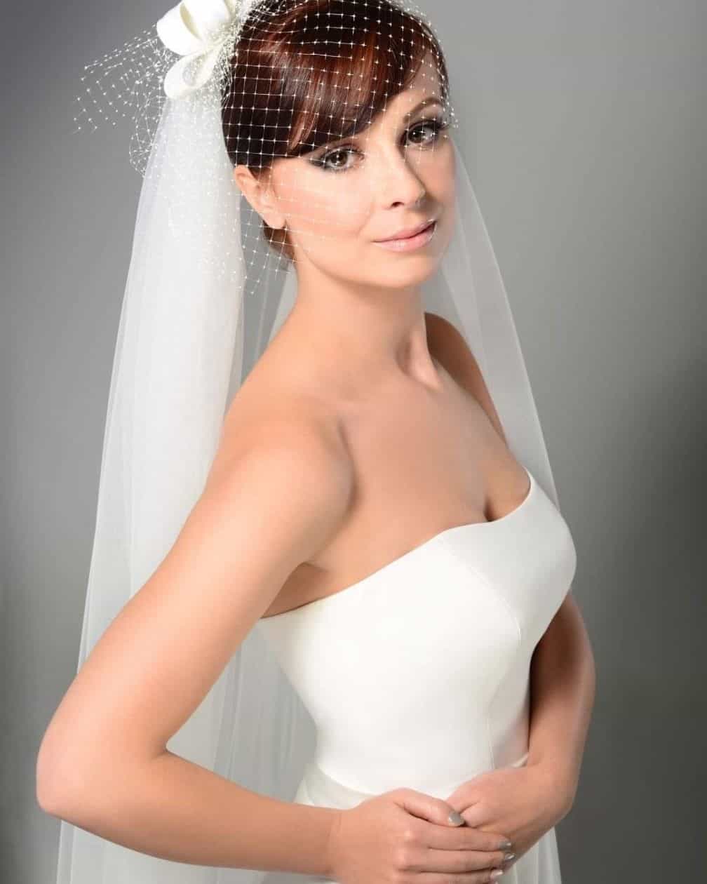 Brown Updo Retro Look Wedding Hairstyle With Veil