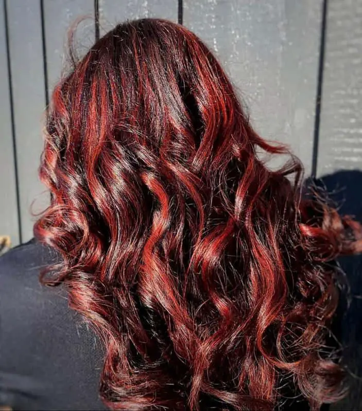 Cherry Red Highlights on Chocolate Brown Hair 1