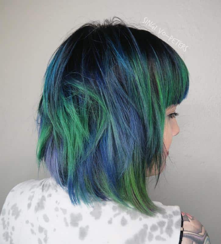 Chic Bob With Green Hair Color