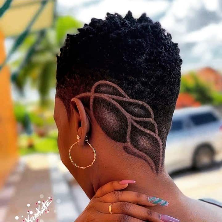 Curly (Natural Hair) + Decorated Taper Haircut For Black Women 2