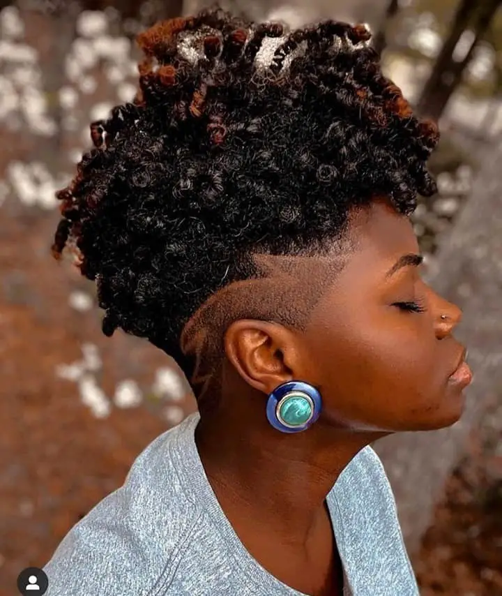 Curly (Natural Hair) + Decorated Taper Haircut For Black Women 5