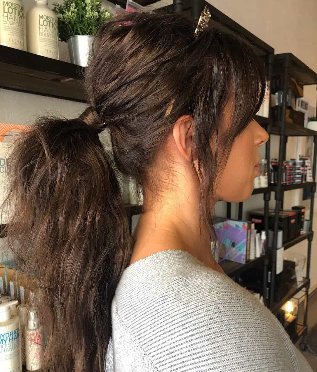 Dark Brown Messy Ponytail Hairstyles