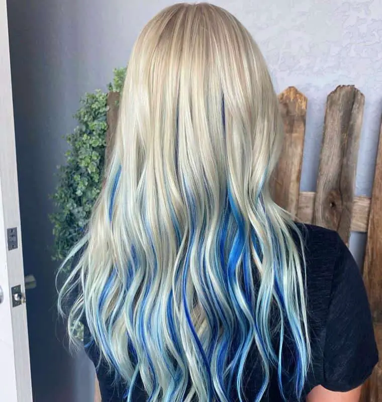 30+ Popular and Eye-Catching Purple and Blue Combination Hairstyles 21 Dark Blue Ombre Highlights on a Platinum Blond Hair