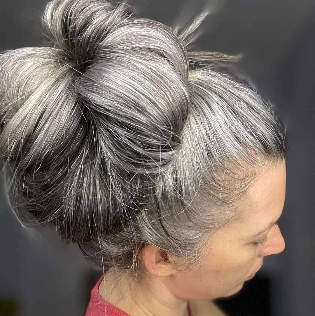 Gray Hair Bun Loose Look