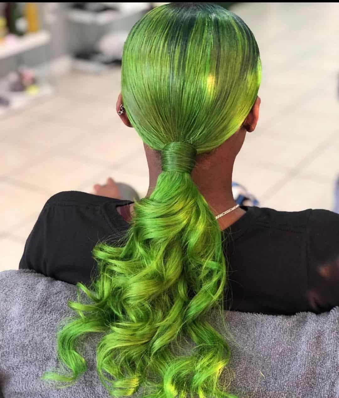Green Colored Messy Ponytail Hairstyles