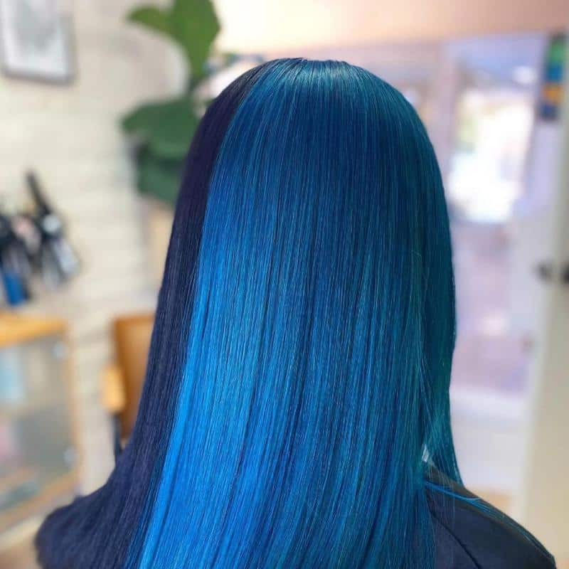 40 Best Blue Highlights on Black Hair Ideas (2023 Update) 29 Half Blue Half Black Hair 2