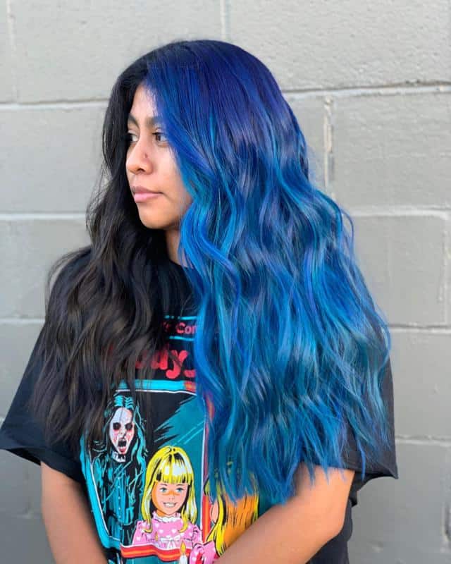 40 Best Blue Highlights on Black Hair Ideas (2023 Update) 30 Half Blue Half Black Hair 3