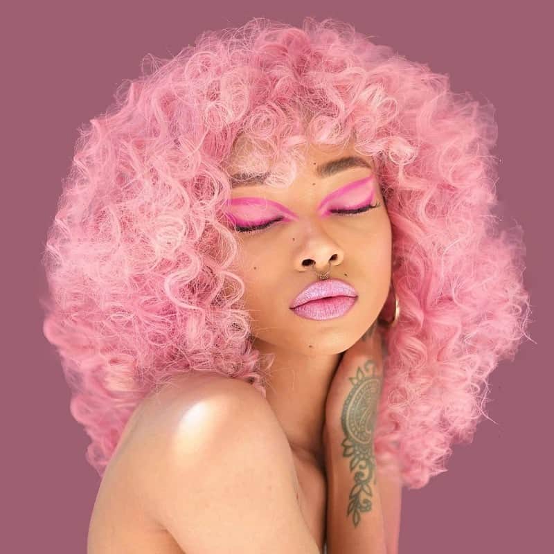 Hot Pink Medium Layered Hair With Bangs