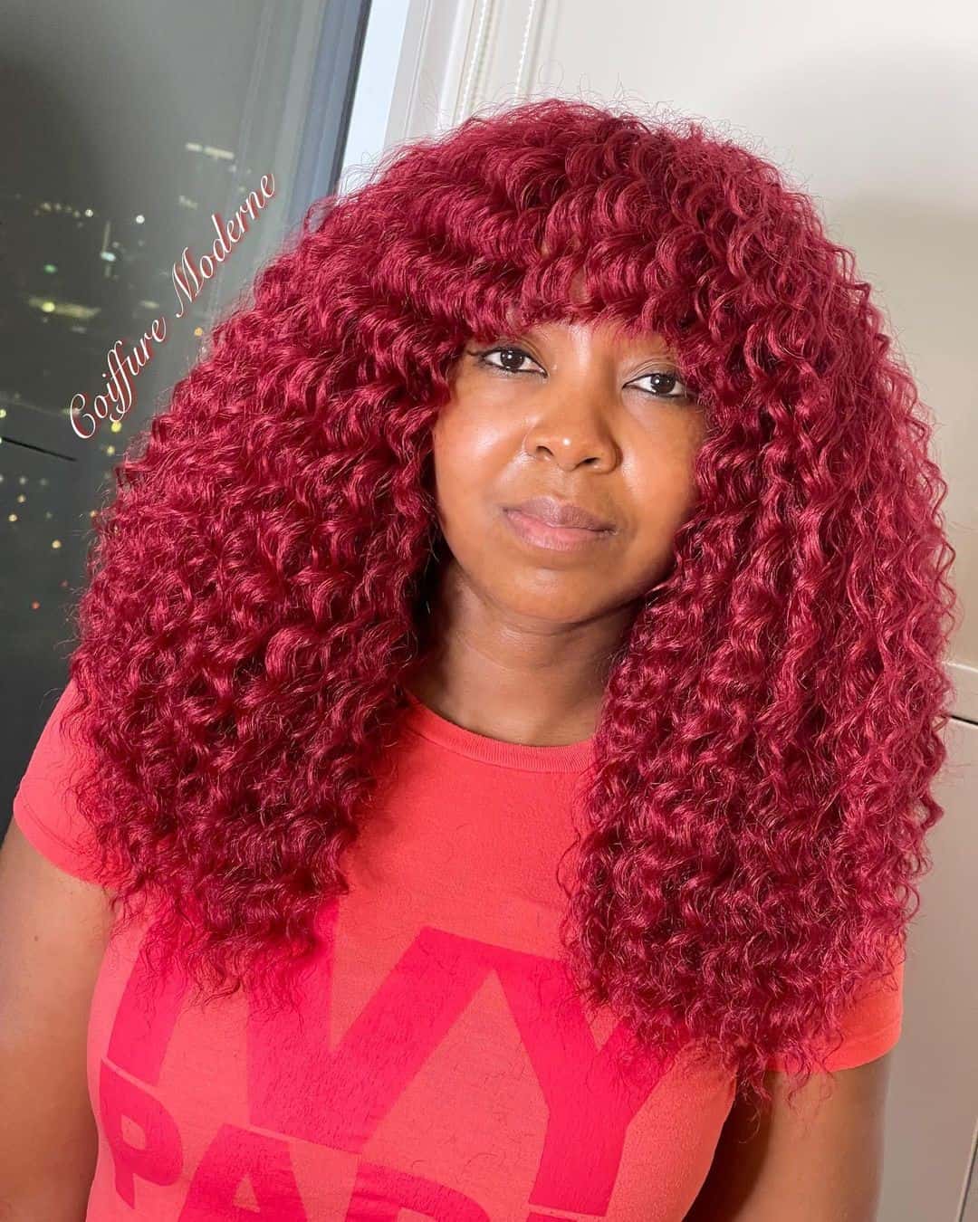 Hot Red With Bangs Crochet Hair