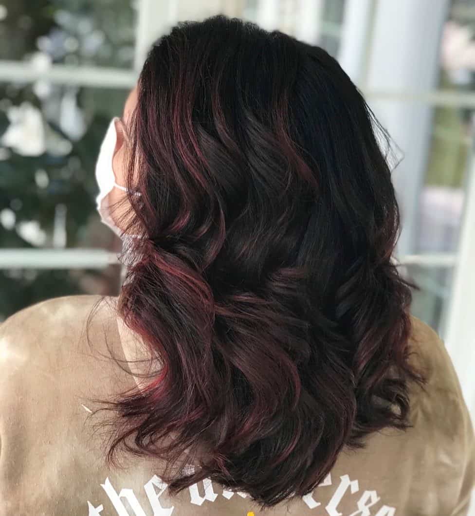 Hue Of Red Balayage For Dark Hair