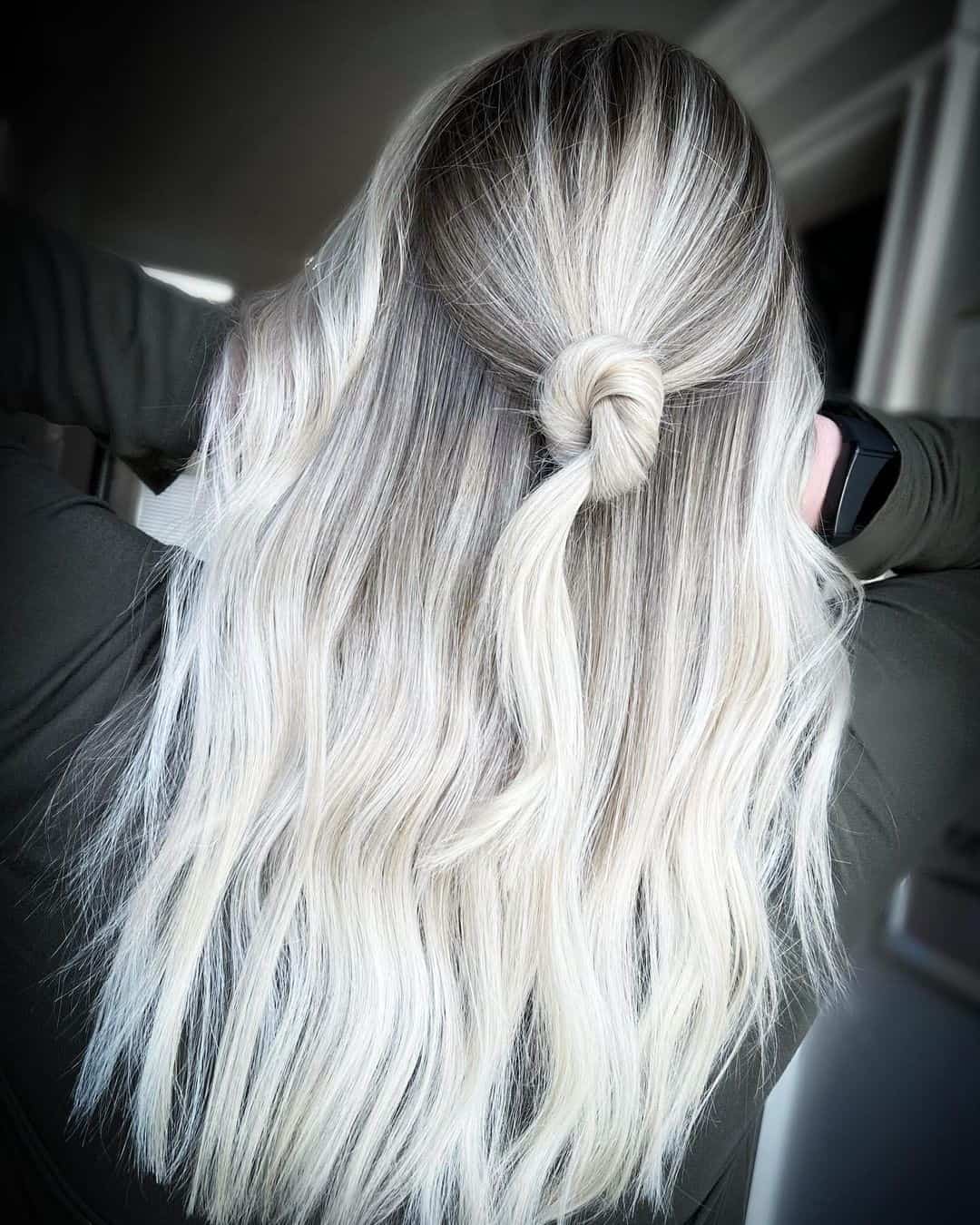 Icy Blonde Dramatic Highlights On Black Hair