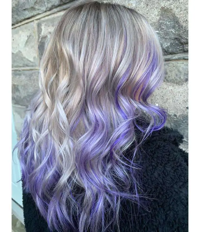 30+ Popular and Eye-Catching Purple and Blue Combination Hairstyles 24 Lavender Highlights on Blond Hair