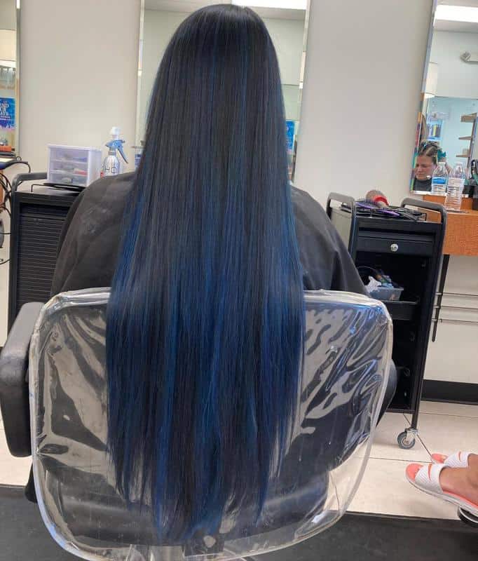 40 Best Blue Highlights on Black Hair Ideas (2023 Update) 11 Long Blue Highlights On Black Hair 2