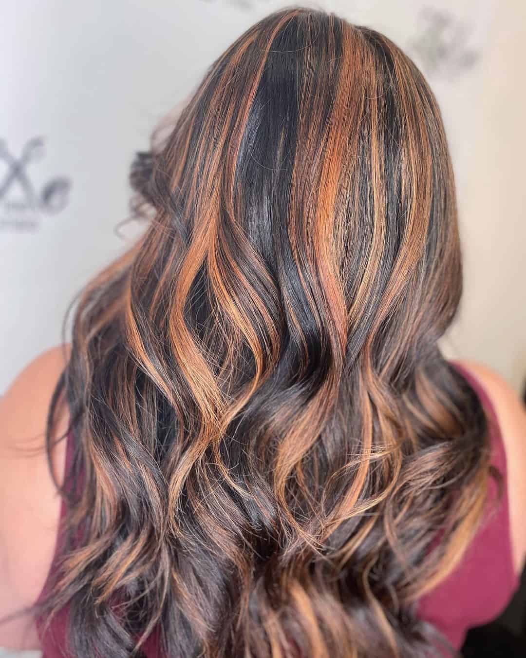 Long Hair With Copper Highlights Curly Look