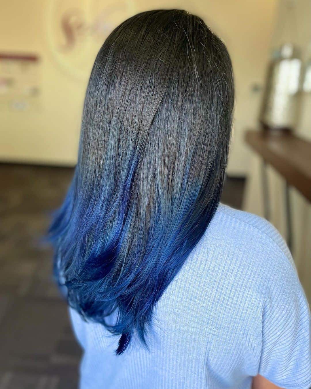 Long Ombre Black And Blue Hair