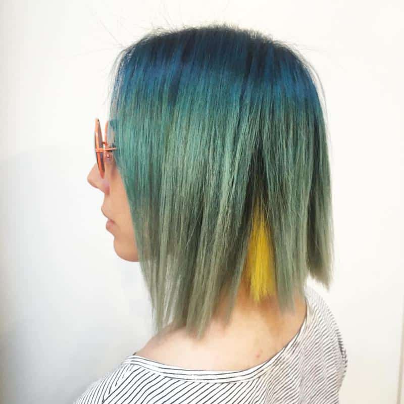 40+ Green Hairstyle Ideas That Will Blow Your Mind (2023 Update) 15 Mixture of Light and Dark Green With Yellow Layer