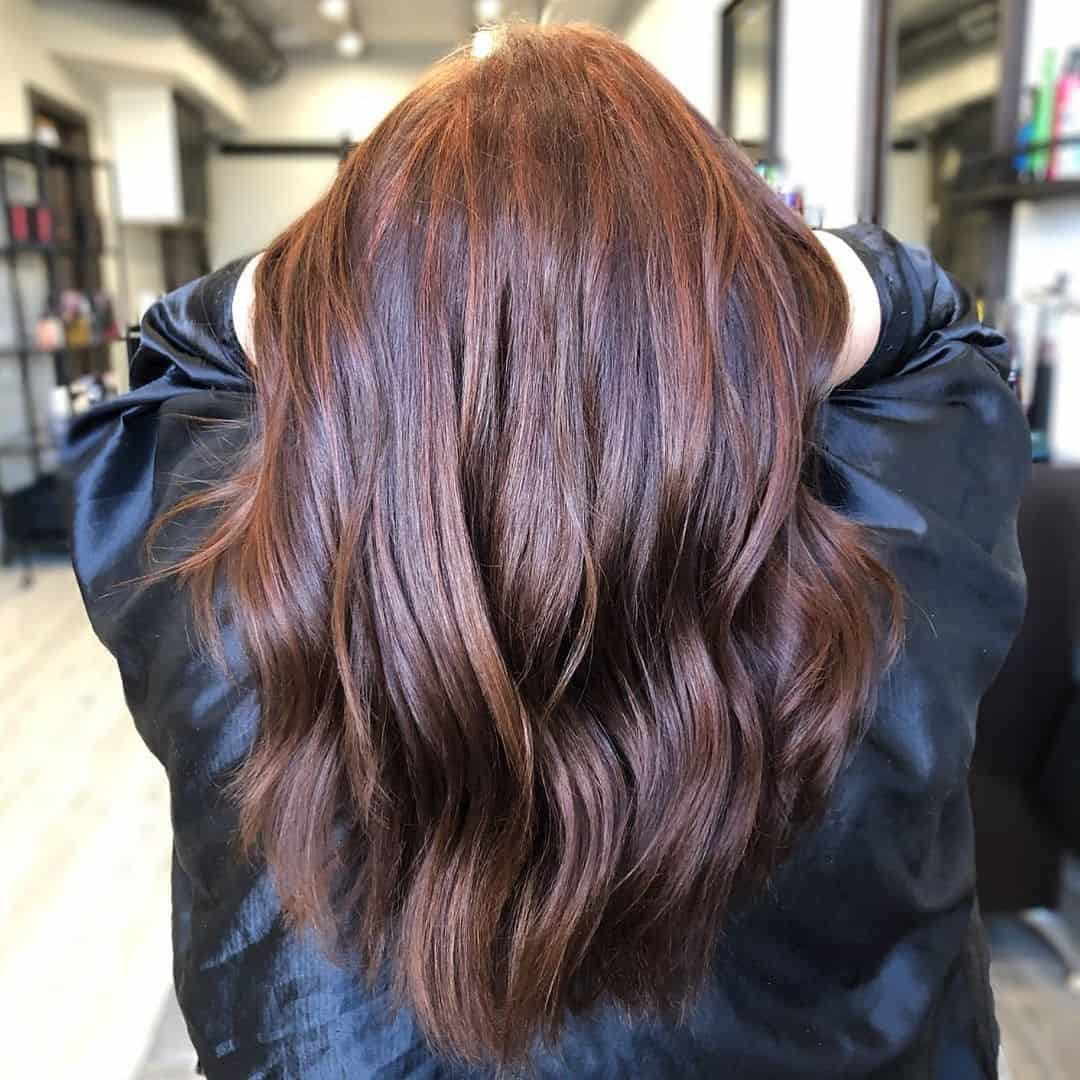 Natural Looking Copper Highlights On Brown Hair 